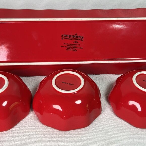 TempTations Retired Poppy Passion Serving Tray W/3 Bowls Chips & Salsa Time - Picture 9 of 10